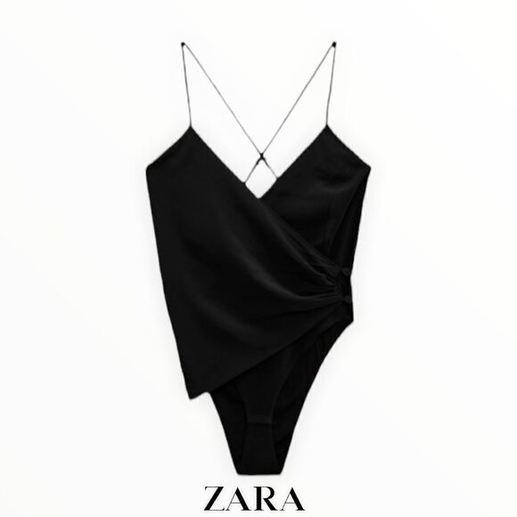ZARA | Black | DRAPED BODYSUIT WITH STRAPS - Picture 2 of 12